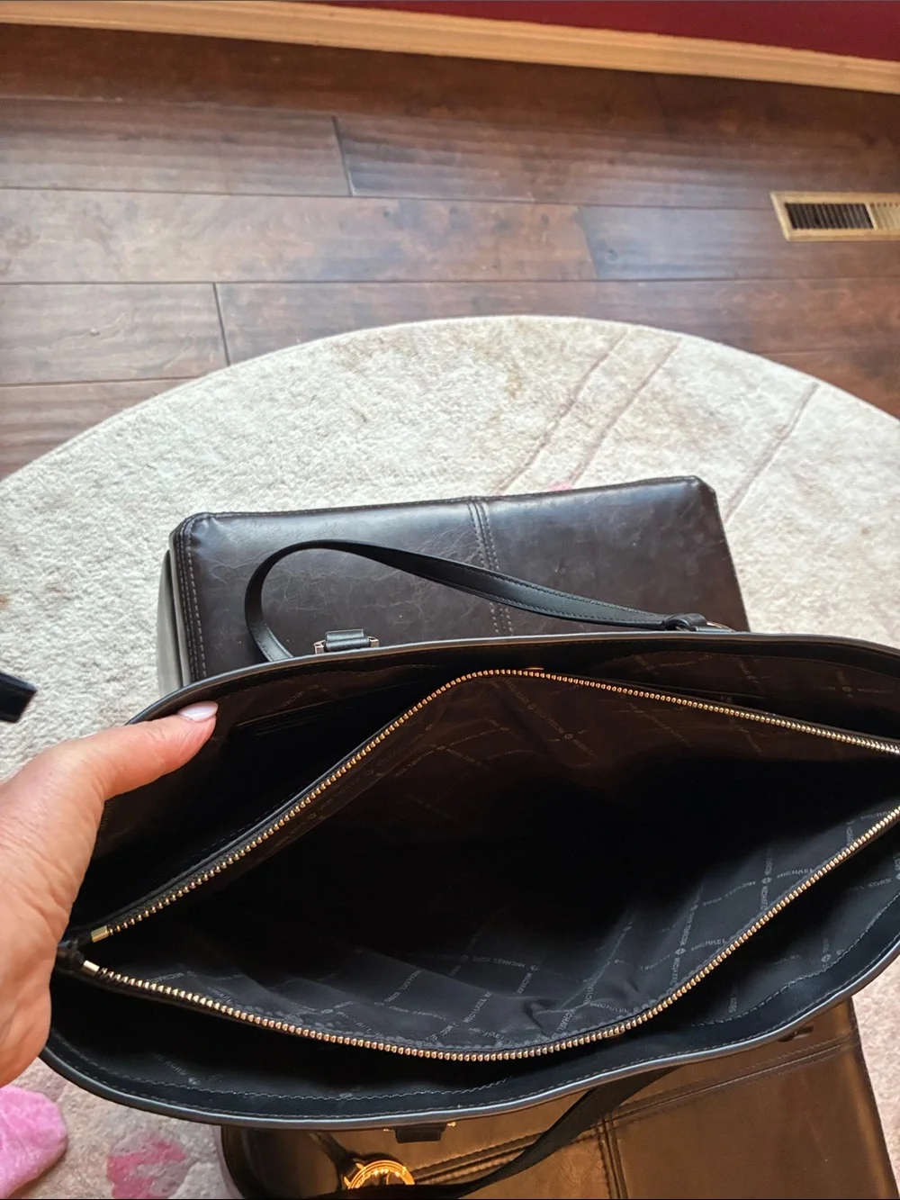 Michael Kors Black Leather Tote with Gold Accent - Picture 2 of 5